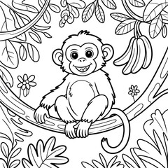 Obraz premium A monkey sitting in tree brunch coloring page