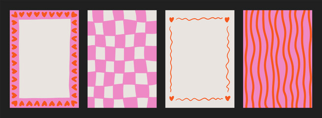 A trendy collection of vector frames and backgrounds with hand-drawn borders, abstract wavy lines retro-inspired patterns. Frames in playful colors. For invitations, posters, social media templates