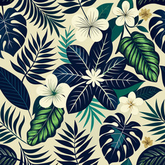 Leaves Hawaiian seamless floral pattern