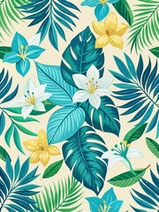 Tropical Palm Leaves Hawaiian and Exotic Floral Seamless Pattern Vector

