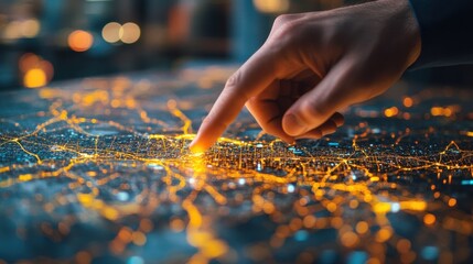 Exploring urban connectivity through digital mapping cityscape infographic modern environment close-up view technology