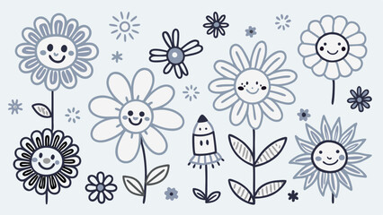 Childlike Crayon Daisy & Grass Seamless Spring Pattern