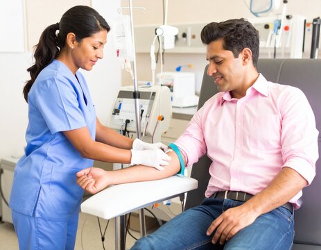 Nurse assisting blood donor - Powered by Adobe