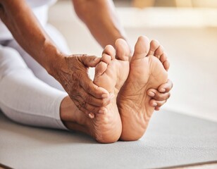 Senior woman stretching feet