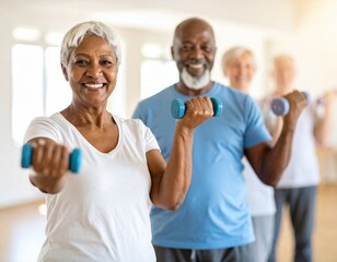 Seniors lifting weights