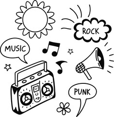 Hand-drawn comic speech bubble vector illustration set with doodle design elements and text frames