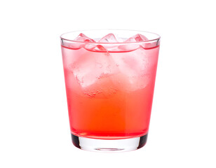 A vibrant and refreshing pink beverage with ice cubes in a clear glass, perfect for a cool drink.