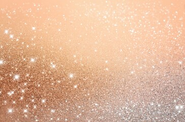 Light gold glitter background with peach - white gradient and sparkling sparkles for elegant displays in wedding cards, party banners and digital designs.