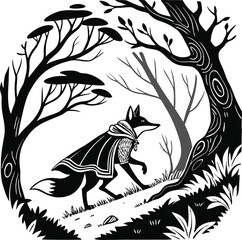Black and white tribal animal vector illustration of a wolf and cat head, perfect for a wild nature tattoo design or logo