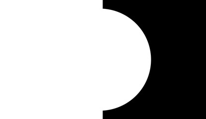 Abstract half white circle centered on a background divided into black and white halves, creating a bold symmetrical contrast in minimalist graphic style.