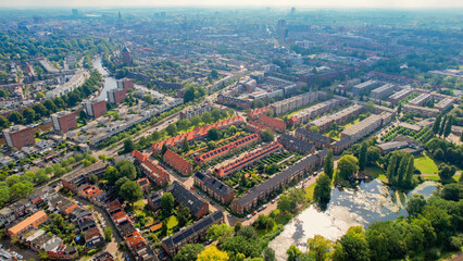 Aerial panorama view of the city Groningen in the Netherlands on a sunny morning in summer