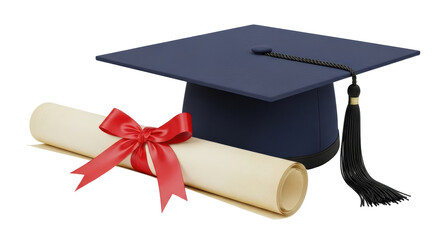 Isolated Graduation Cap and Diploma