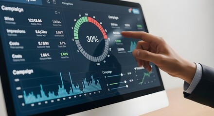 Analyzing data on a computer screen with a hand