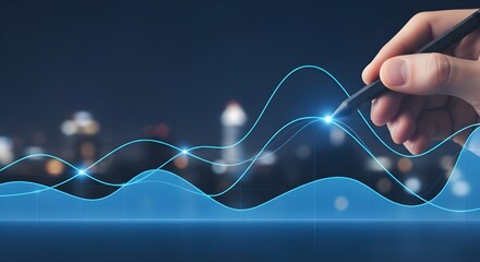 Hand drawing financial data graph with stylus pen