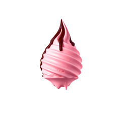 Pink Swirl Delight with Chocolate Drizzle Tempting Soft Serve Ice Cream Cone