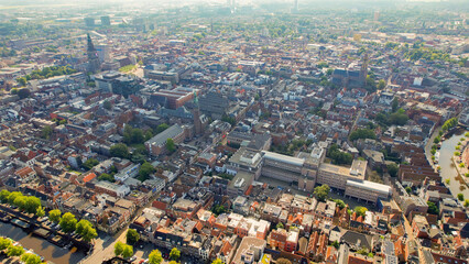 Aerial panorama view of the city Groningen in the Netherlands on a sunny morning in summer