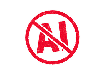 Vector illustration of the word AI in crossed circle in red ink stamp