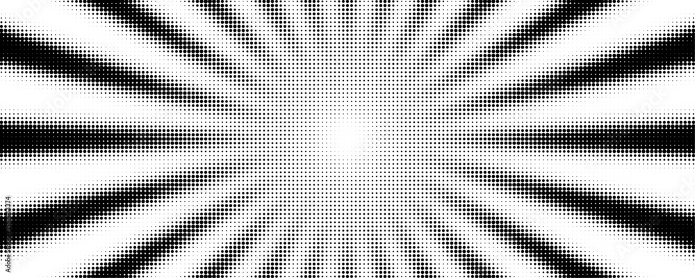 Poster sun rays halftone background. comic style retro sunburst vector pattern.
