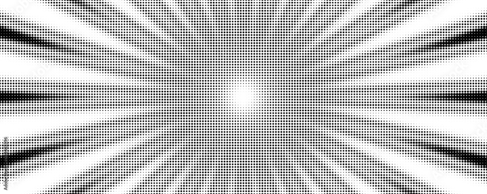Poster sun rays halftone background. comic style retro sunburst vector pattern.