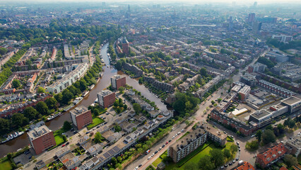 An panoramic Aerial view of the old town of the city Groningen in the Netherlands on a sunny day in summer