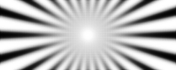 Sun rays halftone background. Comic style retro sunburst vector pattern.