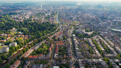 An panoramic Aerial view of the old town of the city Groningen in the Netherlands on a sunny day in summer