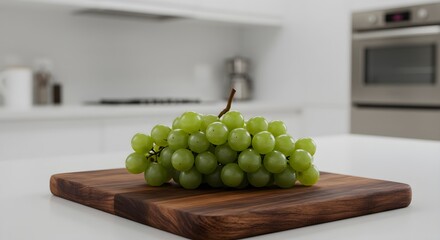 Green grapes on wooden cutting board