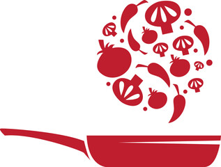 Illustration of a wok and shrimp and seasonings in it