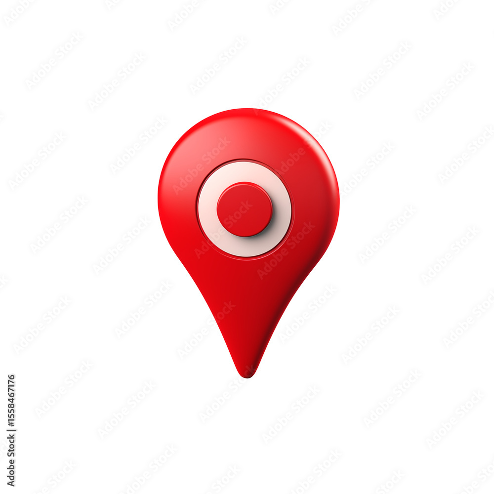 Fototapete Rendered red map pointer icon against a stark black background showcases location  png isolated on transparent background. 