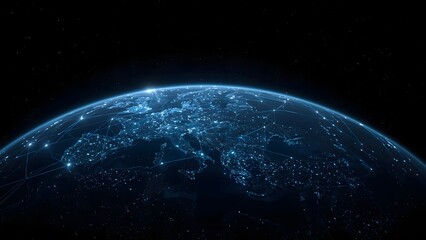 Obraz premium Europe and Global Network Connections from Space at Night - Digital Earth Visualization