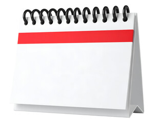 A pristine blank desk calendar with a striking red header, ideal for planning and organization.