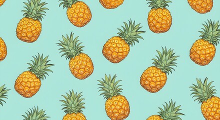 Fototapeta premium Pineapple pattern on light teal background