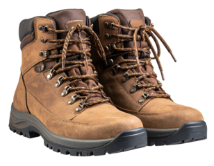 A sturdy pair of brown leather hiking boots ready for rugged outdoor adventures