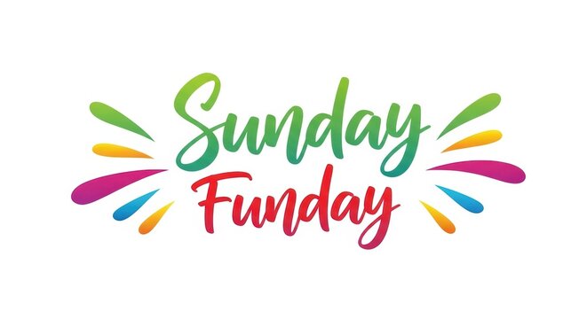 Colorful sunday funday text with bright splashes in fun typography design
