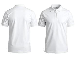 Clean and versatile white polo shirt showcasing its design from both front and rear perspectives