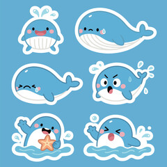 Cute Whale Expressions Showing Various Emotions and Activities