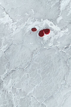Red saline ponds in salt flat of La Puna Argentina