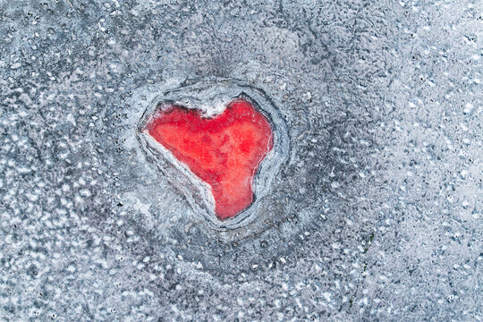 Heart-shaped red salt pond in La Puna, Argentina
