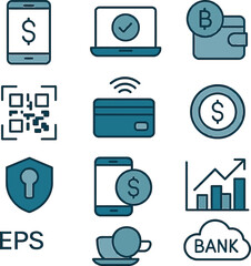 Exclusive Financial Technology Icon Set  FinTech EPS Vector Collection