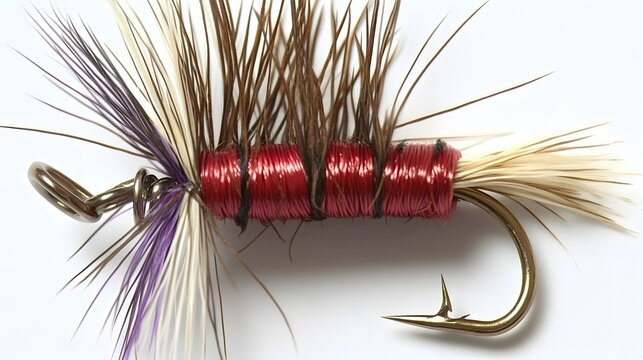 Detailed Closeup of Red and Purple Fishing Fly