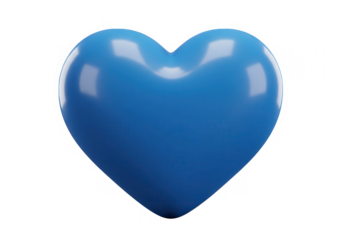 Glossy blue heart isolated on transparent background