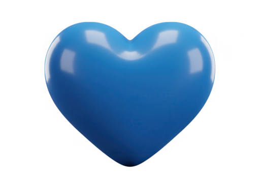 Glossy blue heart isolated on transparent background