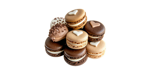 Assorted Heart-Decorated Macarons. Gourmet French Pastry For Special Occasions Isolated On Transparent Background
