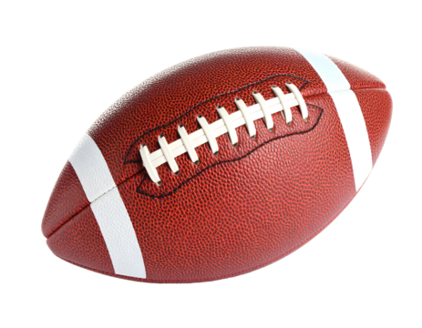 A perfectly crafted American football, featuring its signature dimpled texture and prominent white laces, awaits the