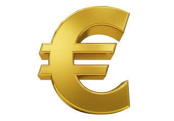 Golden euro sign isolated on transparent background representing european currency