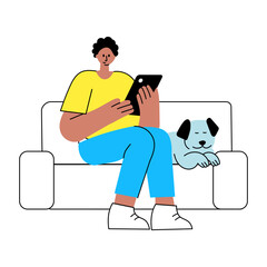 A flat style illustration showing a person doing online work 
