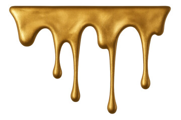Shiny metallic gold paint is dripping down, creating a luxurious and elegant effect on transparent background