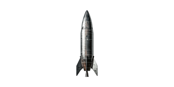 Retro Futuristic Rocket Design. Space Exploration And Innovation Concept Isolated On Transparent Background