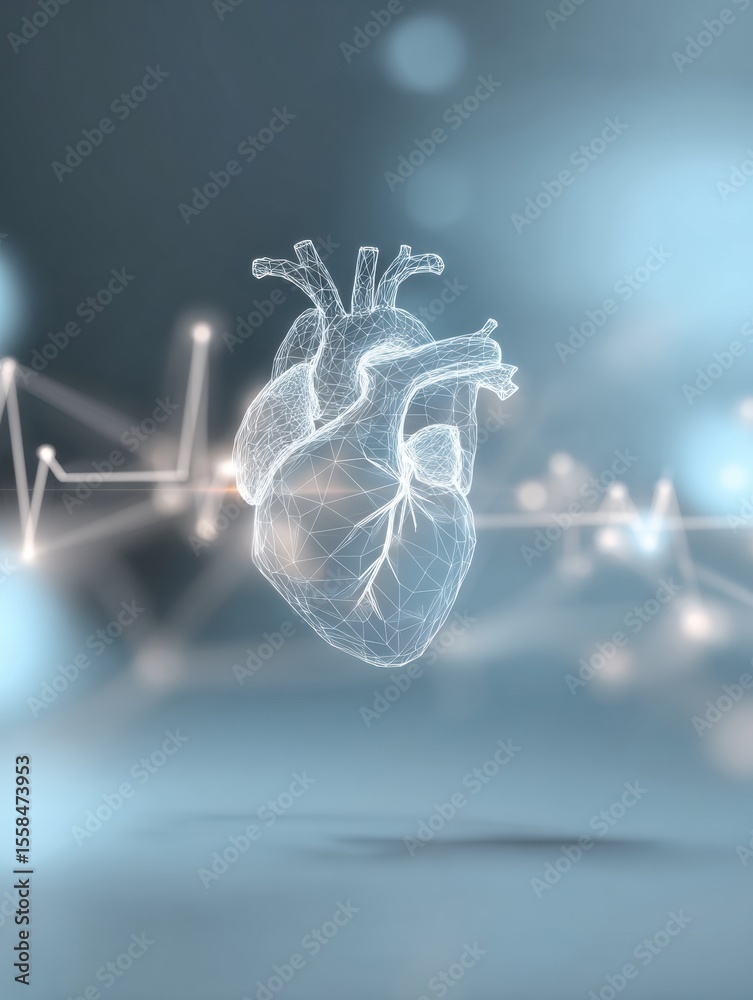 Poster Heart Monitor Screen Displaying Vital Signs Against a Soft Abstract Background Highlighting Health and Technology Integration