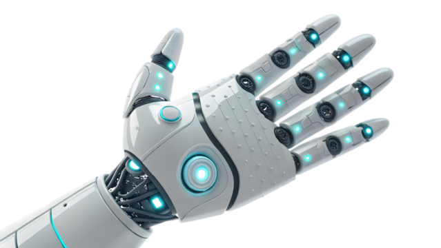 Futuristic robotic hand with glowing blue accents artificial intelligence